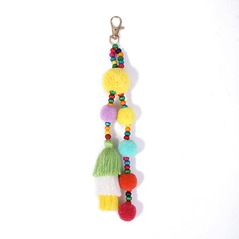 Wholesale Colorful Fur Ball Tassel Alloy Keychain