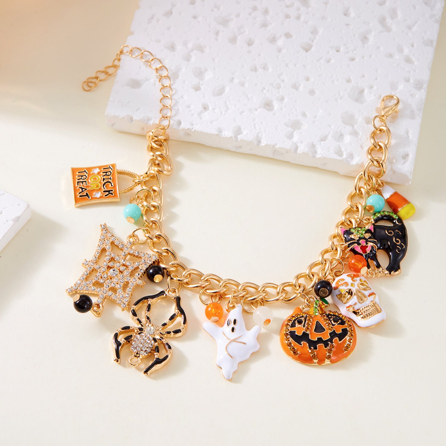 Wholesale Halloween Cartoon Oil Dripping Pumpkin Skull Ghost Spider Bracelet