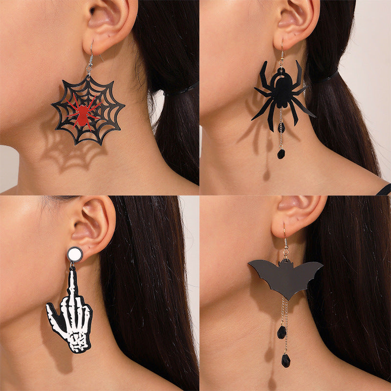 Wholesale Acrylic Women S Gothic  Earrings Bat  Pumpkin Skull Drop Jewelry Party Wear Boutique Resale
