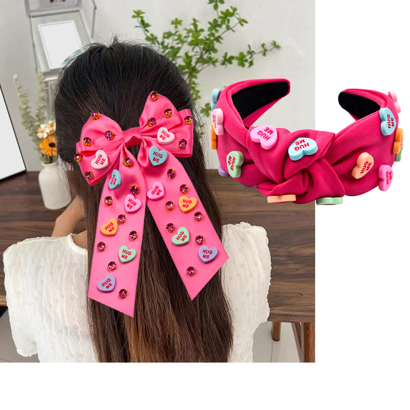 Wholesale Valentine's Day love letter fabric knotted fashionable wide-brimmed hairpin combination