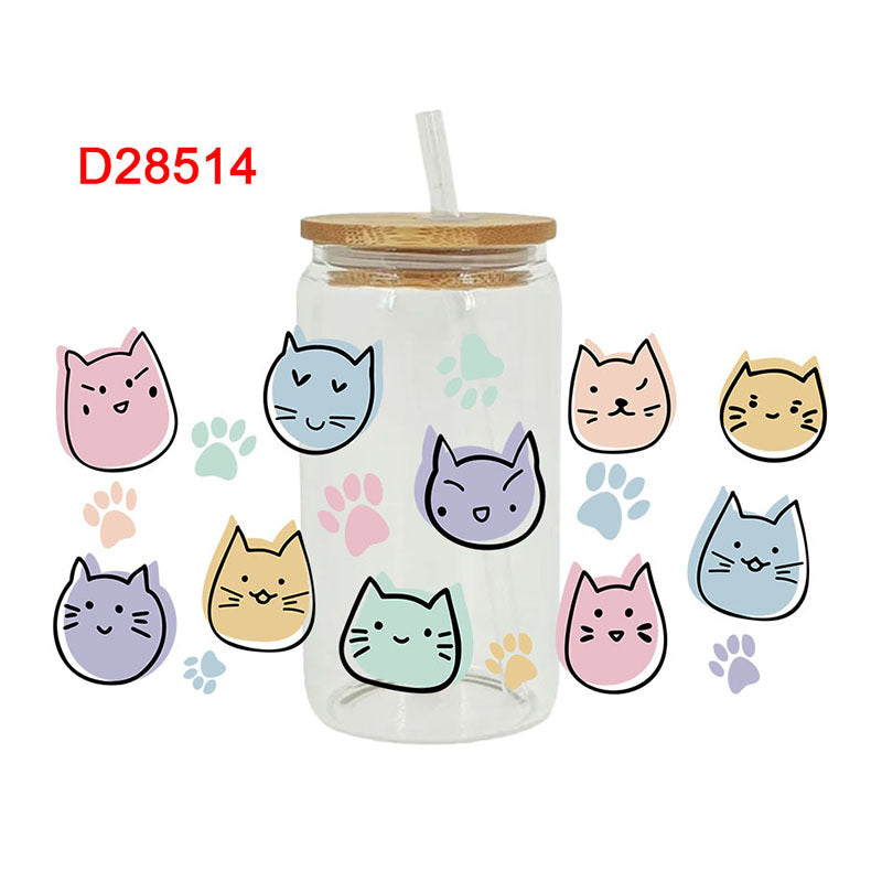 Wholesale Cute Cartoon Cat and Dog Series 16oz Cup UV DTF Wraps