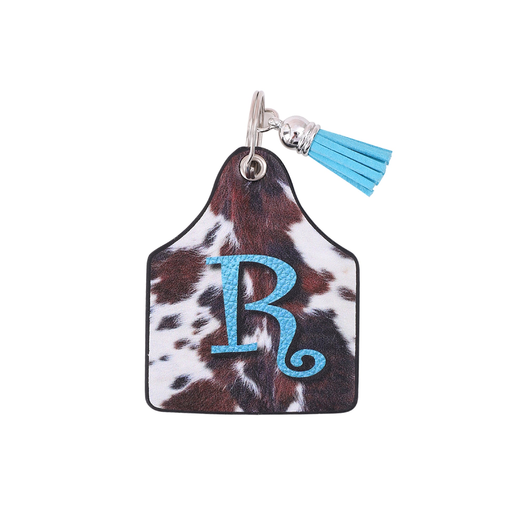 Wholesale Vintage Western Cow Pattern Animal Fur Letter Print Leather Keychain