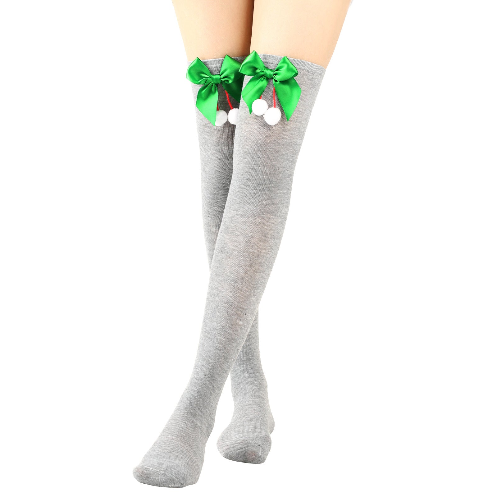 Wholesale Bow Christmas Ball Striped Over-the-Knee Socks