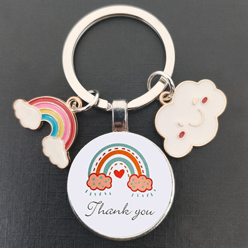 卸売レインボー透明ガラスパッチメタルキーホルダー