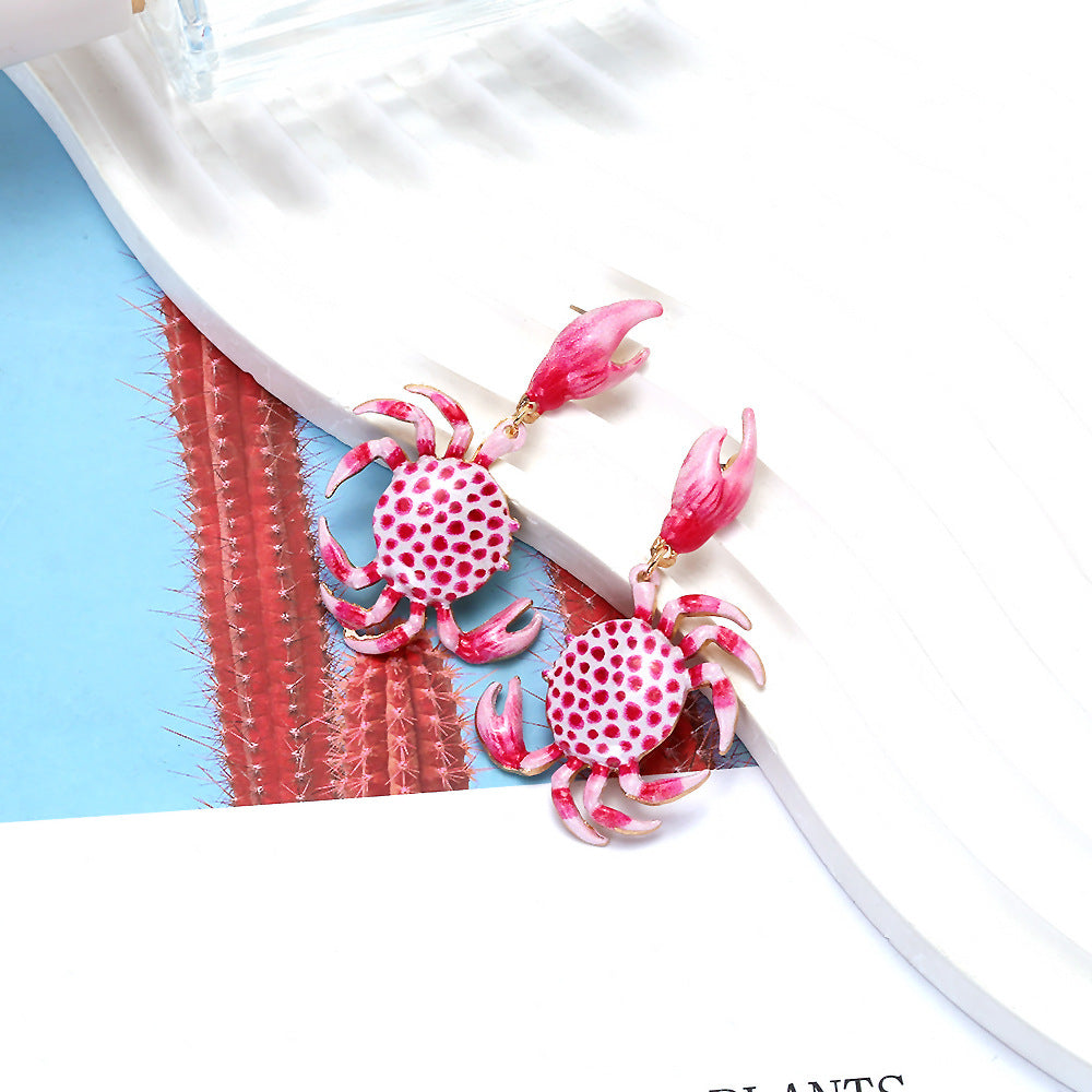 Wholesale Cute painted crab alloy marine animal earrings