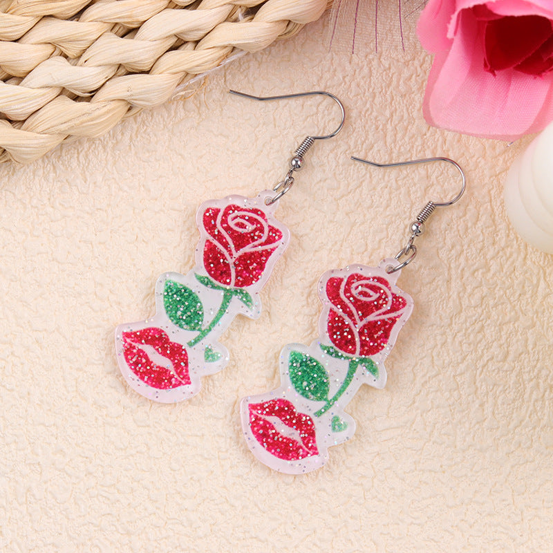 Wholesale  Valentine' s Day Earrings Love Lips Rose Acrylic Earrings