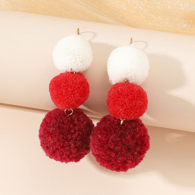 Wholesale Elegant Cute  Fluffy Gradient Pompom Earrings