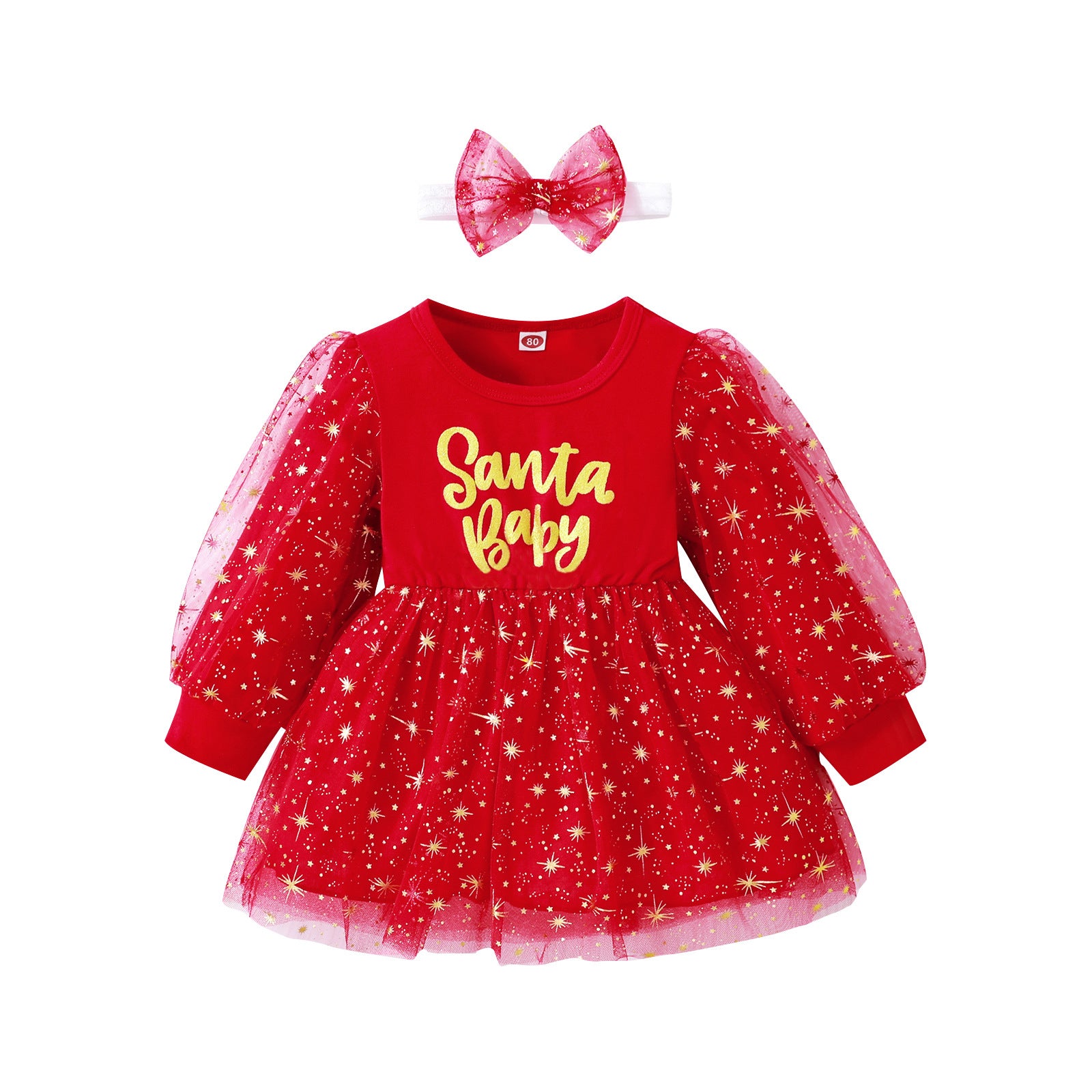Wholesale Christmas English Hot Stamped Letter Printed Mesh Bubble Sleeves Baby Clothes