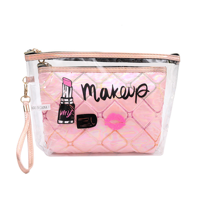 Wholesale PVC Cosmetic Bags Embroidered Diamond Grid Two Piece Set Solid Color Storage Bag