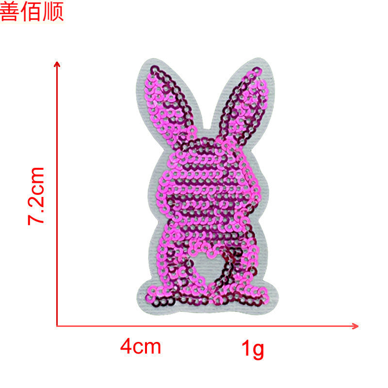 Wholesale 5pcs Embroidered Sequined Rabbit Cloth Patch Adhesive Clothing Accessories Fashion Cartoon Patch FS