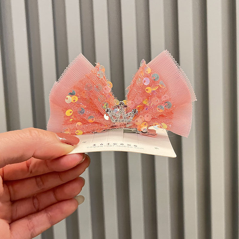Wholesale Princess Sweet Ribbon Sequin Bow Top Clip Crown Children's Hair Accessories