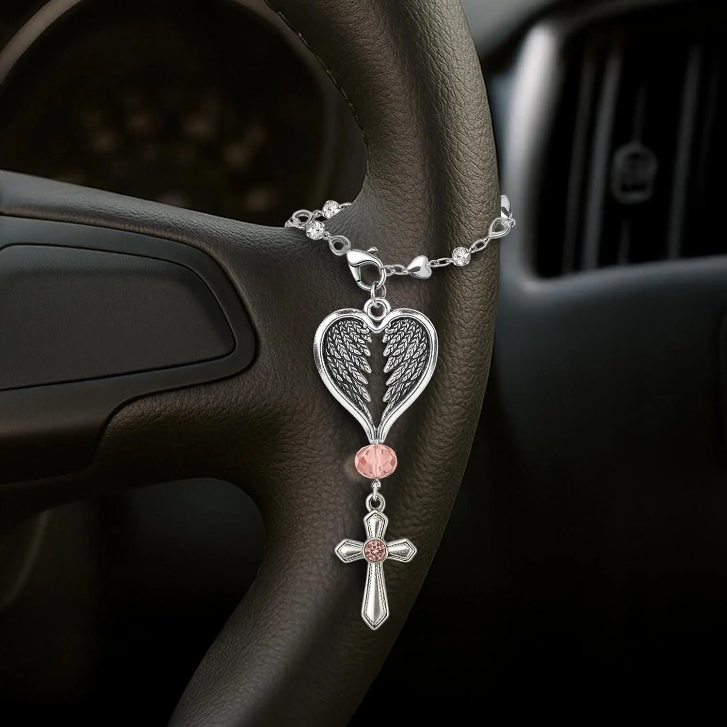 Wholesale Diamond-studded heart chain angel wing cross keychain