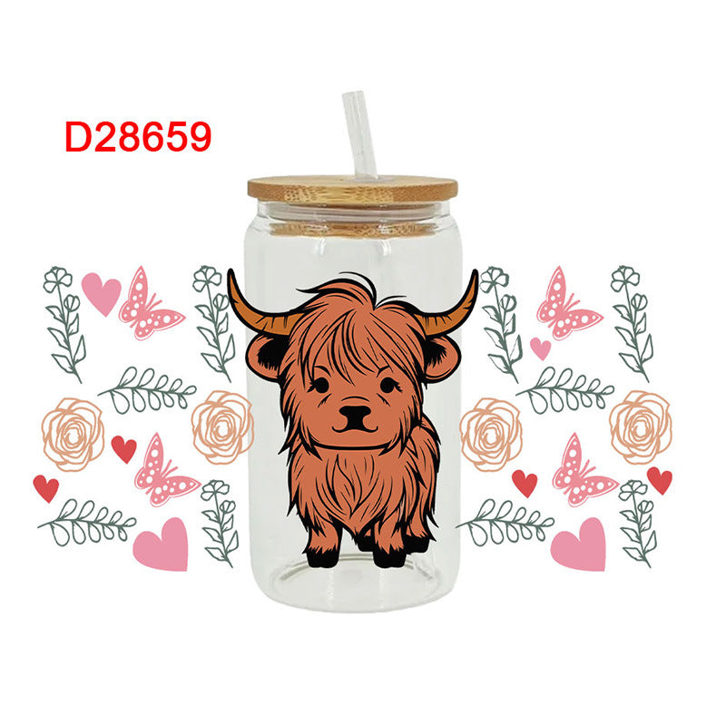 Wholesale Colorful Cartoon Cow 16oz Cup UV DTF Wraps