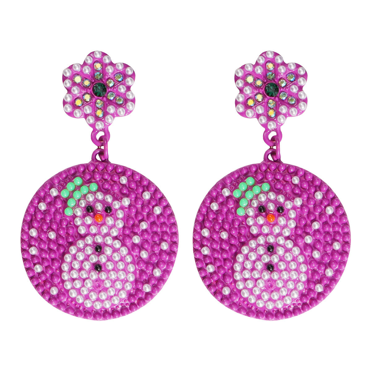 Wholesale Christmas Alloy Diamond Inlaid Rice Bead Christmas Snowflake Round Earrings