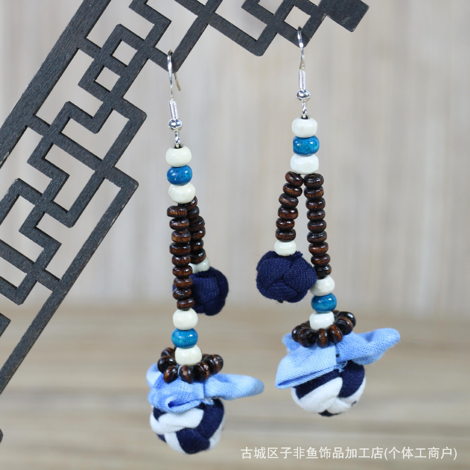 Wholesale Ethnic Style Tie-Dye Style Blue-Dyed Fabric Handmade Earrings