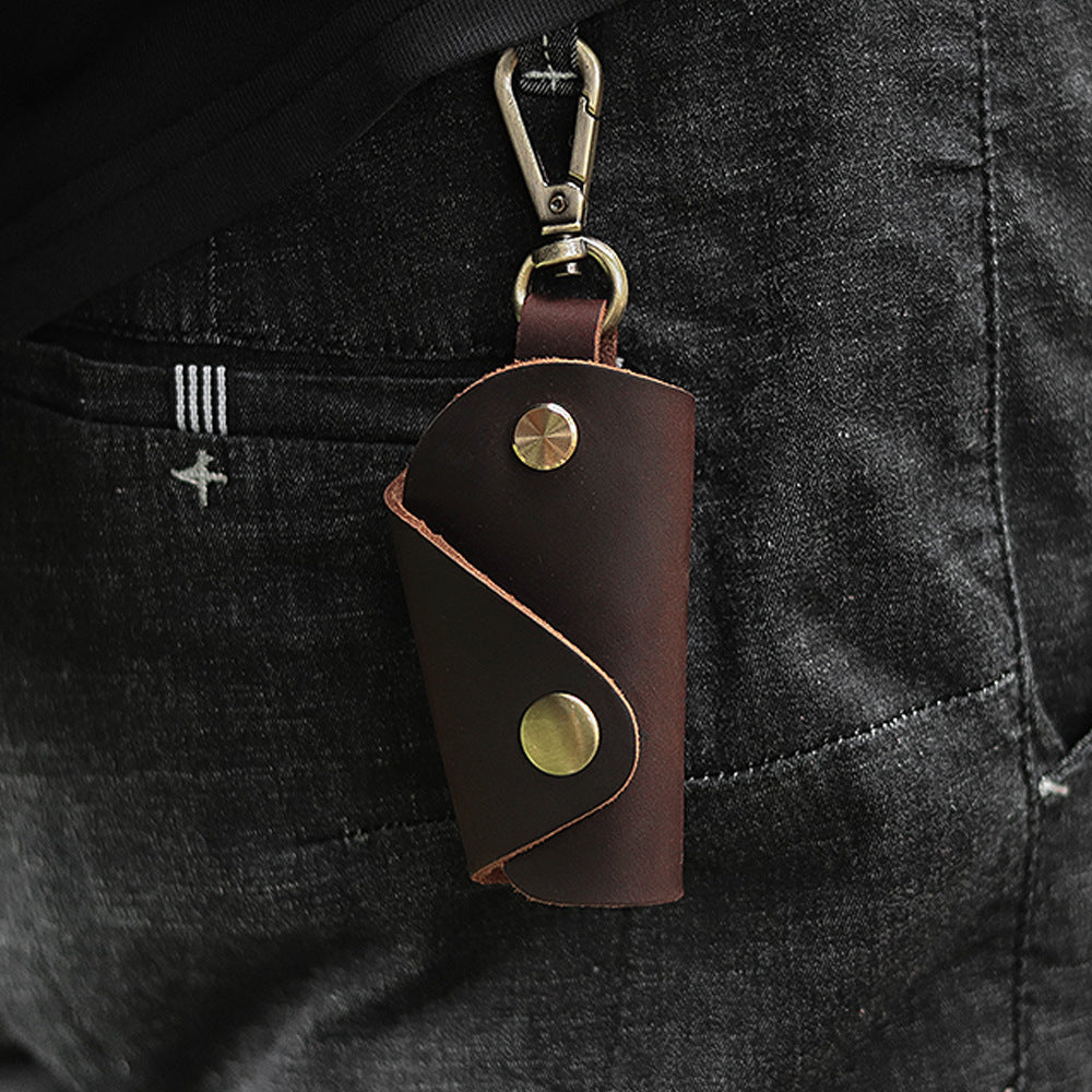 Wholesale First Layer Cowhide Handmade Men's Leather Mini Keychain