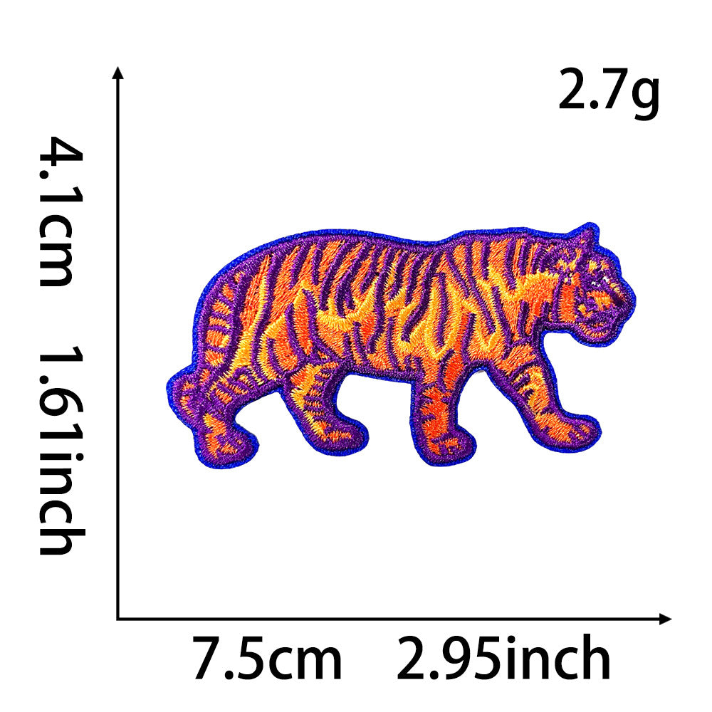 Wholesale Colorful Neon Tiger Embroidery Patch Five Tone Design Hot Melt Adhesive Backing Coat Decoration Chic Gift