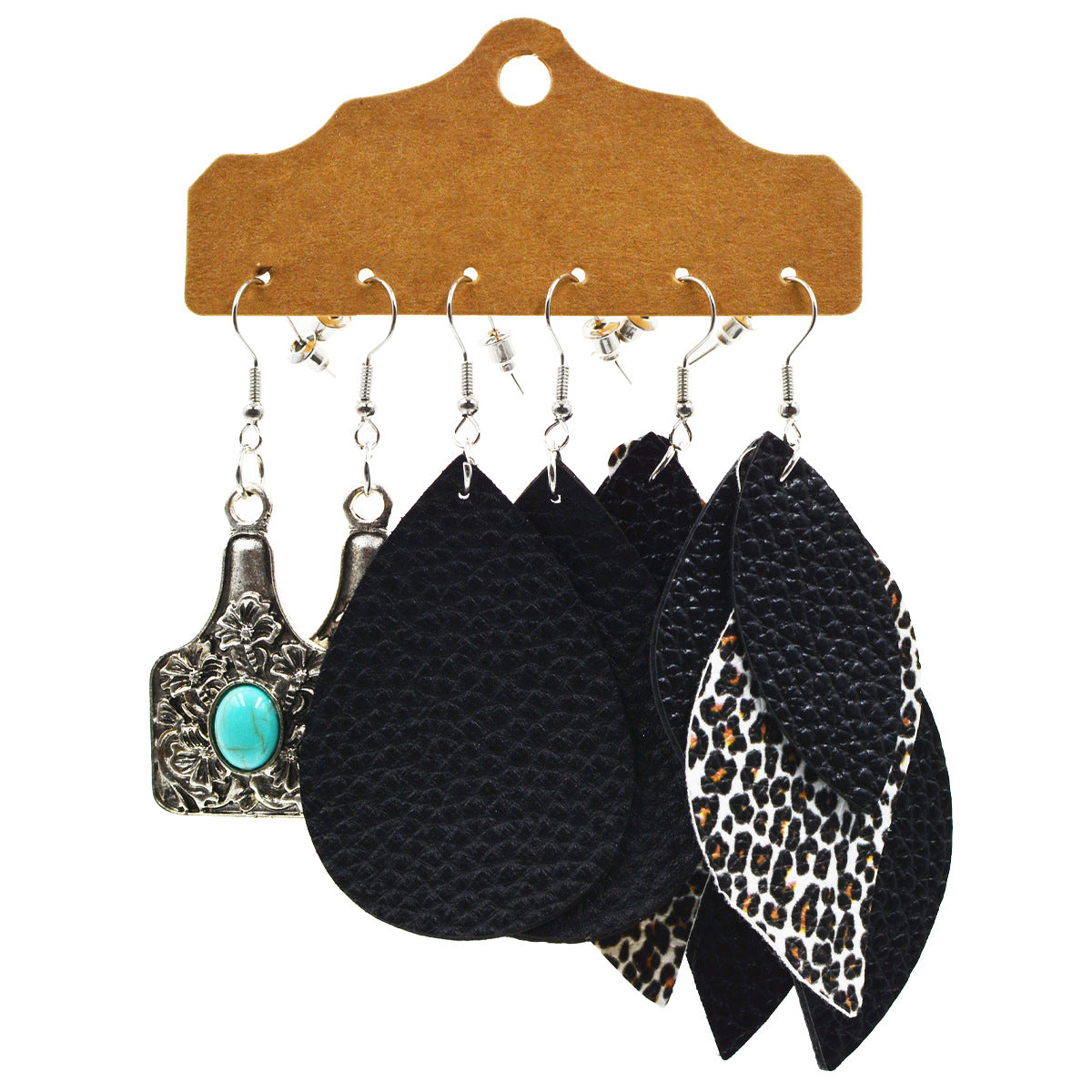 Wholesale Multi-layered Leather Earrings Symmetrical Love Earrings