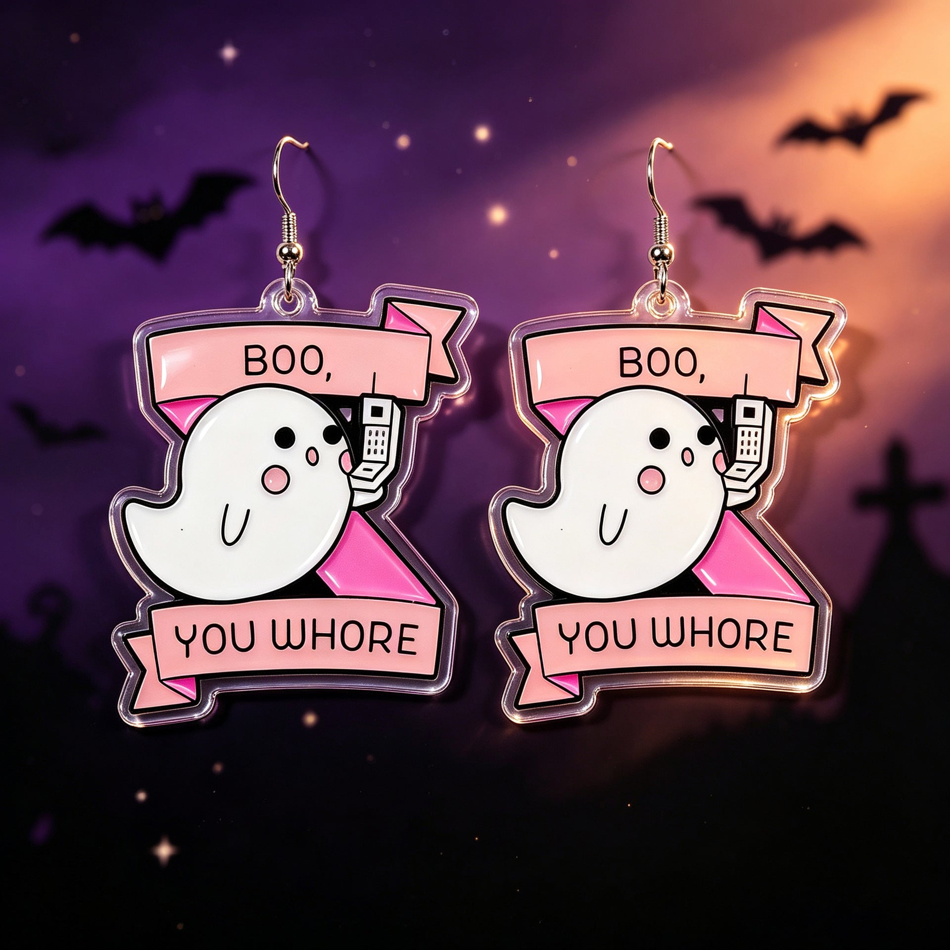 Wholesale  Ghost Cartoon Acrylic Earrings Funny Reading Design Cute Fashion Accessory For Party And Casual Wear