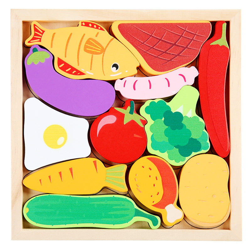 Wholesale Cartoon Animals Three-dimensional Wooden Fruits and Vegetables Transportation Puzzle Puzzle Board