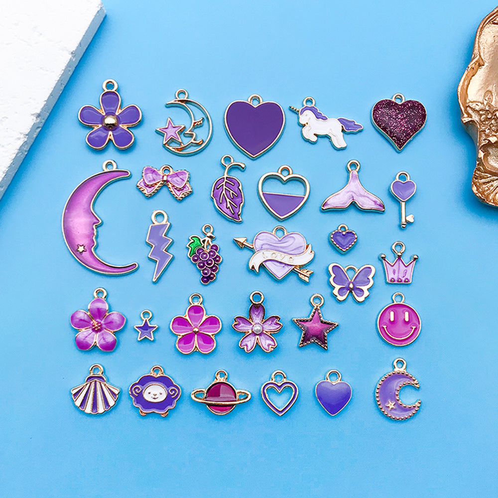 Wholesale Purple Drip Oil Alloy Flower Love DIY Necklace Bracelet Pendant