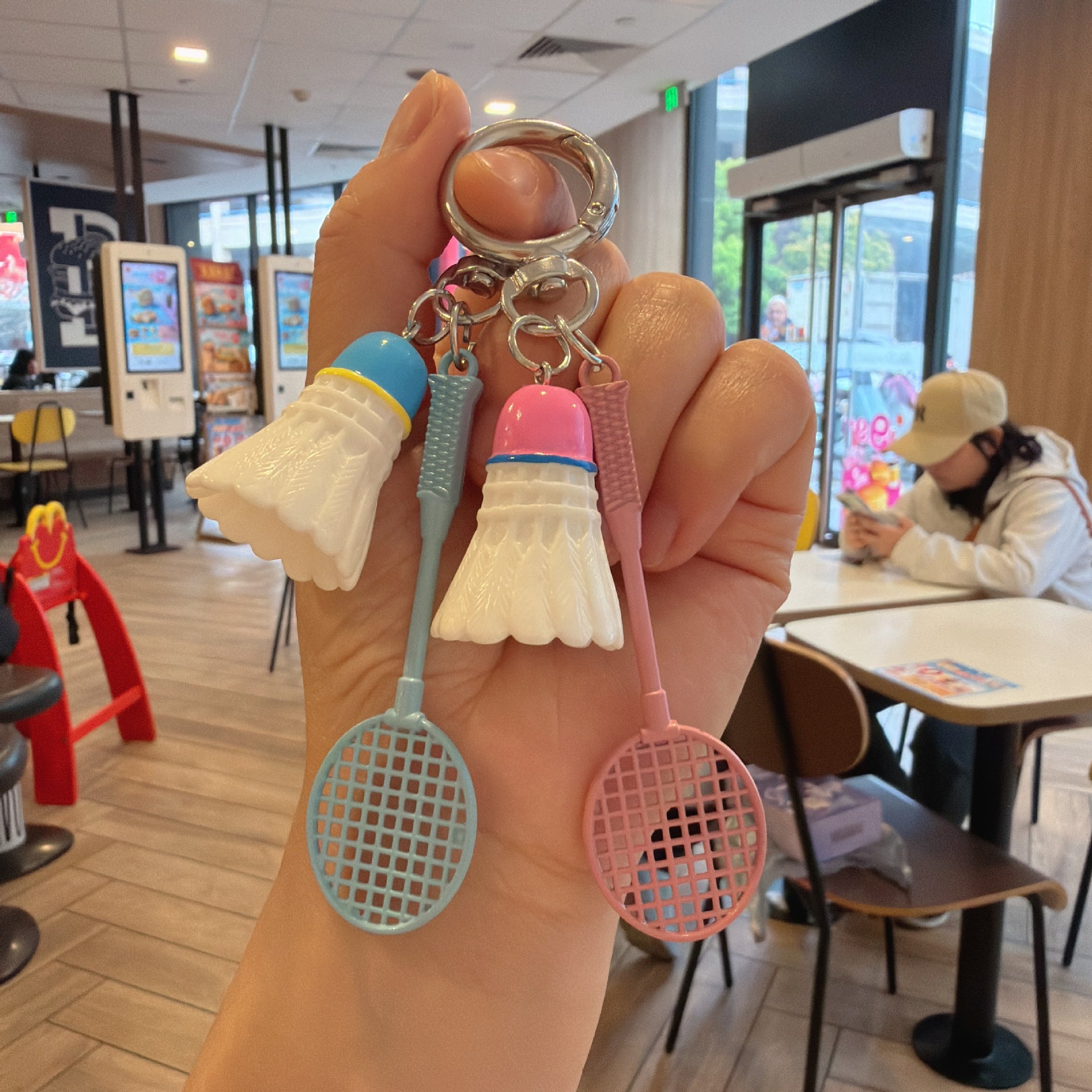 Wholesale Green Acrylic Badminton Racket Keychain Sports Fan Bag Charm Decorative Gift For Girls