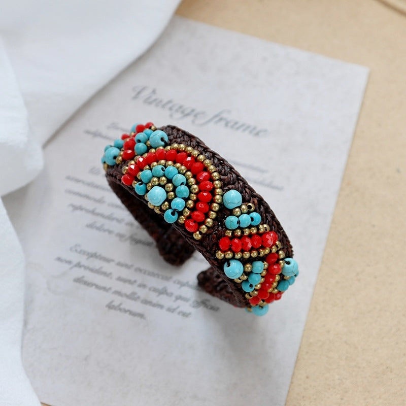 Wholesale handmade Bohemian ethnic woven natural stone bracelet