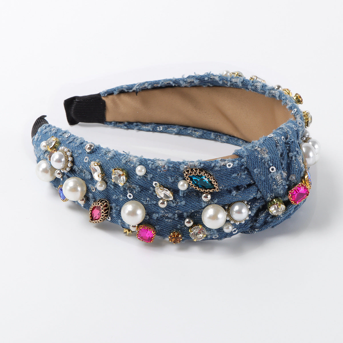 Wholesale Heavy Industry Colored Diamond Imitation Pearl Fabric Headband