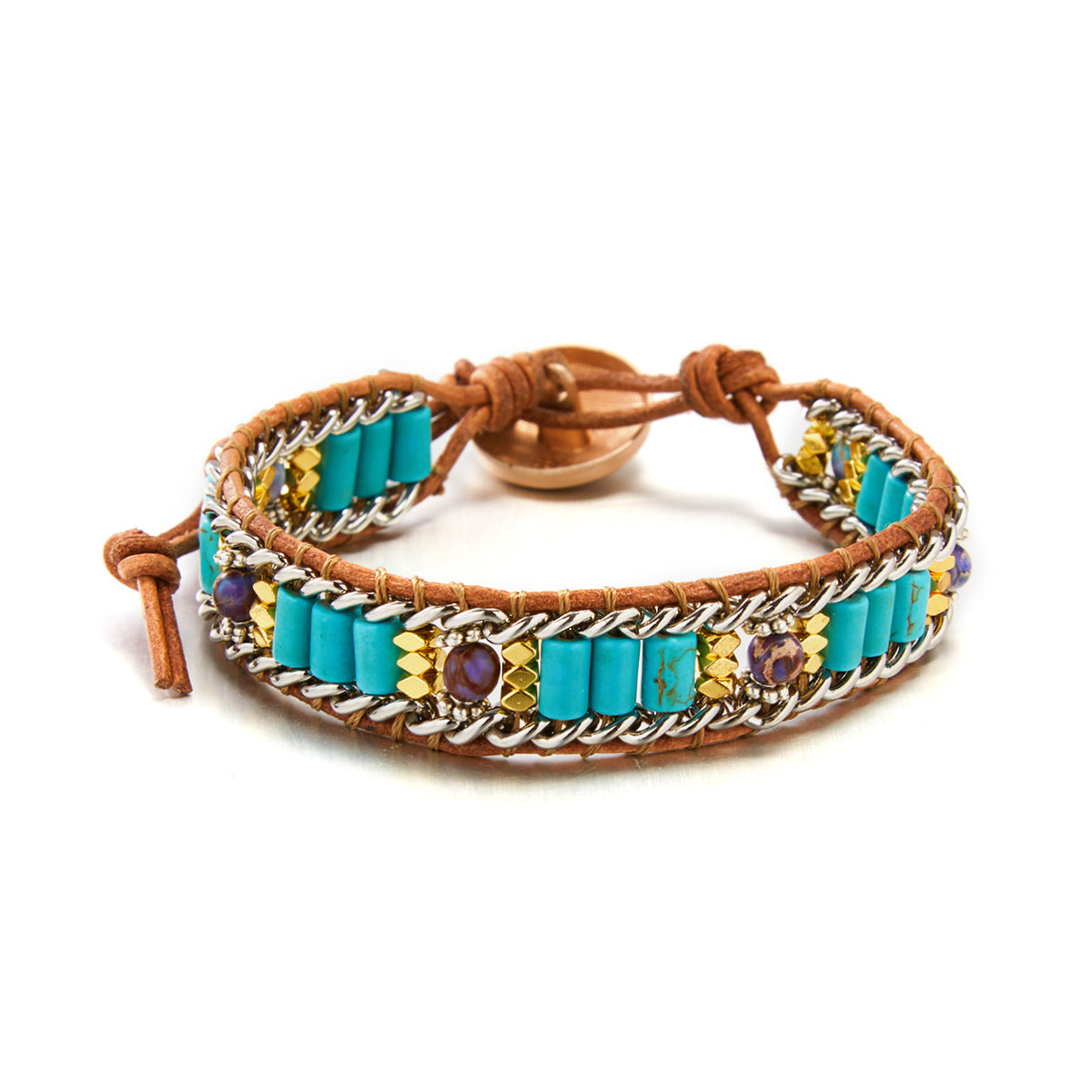 Wholesale Woven Single Leather Colored Imperial Stone Bracelet