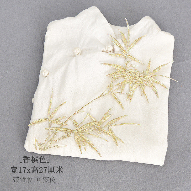 Wholesale Gold Embroidered Bamboo Patch Chinese Style Polyester Coat Decorative Repair Accessory