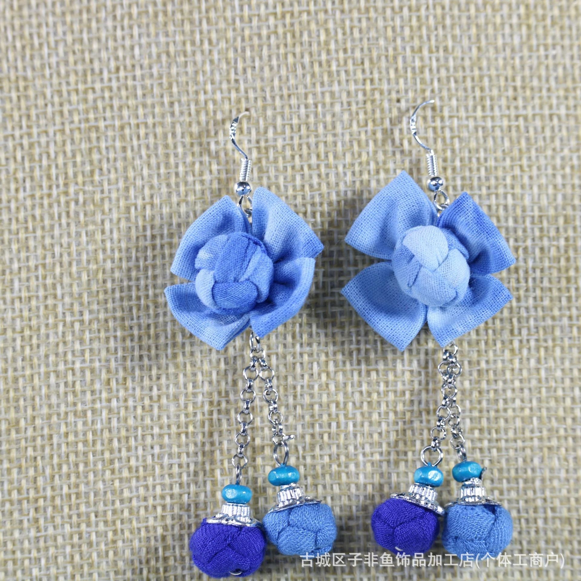 Wholesale Ethnic Style Tie-Dye Style Blue-Dyed Fabric Handmade Earrings