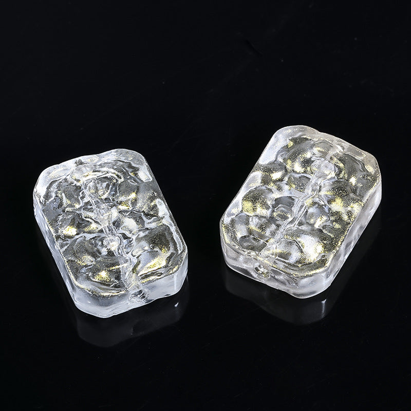 Wholesale 100pcs Glass Double Sided Flower Sign Imitation Jade Square Sign Through Hole Beads DIY