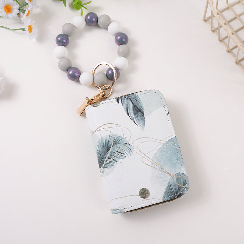 Wholesale printing  card organ storage bag change card clip bag haze silicone beads beaded