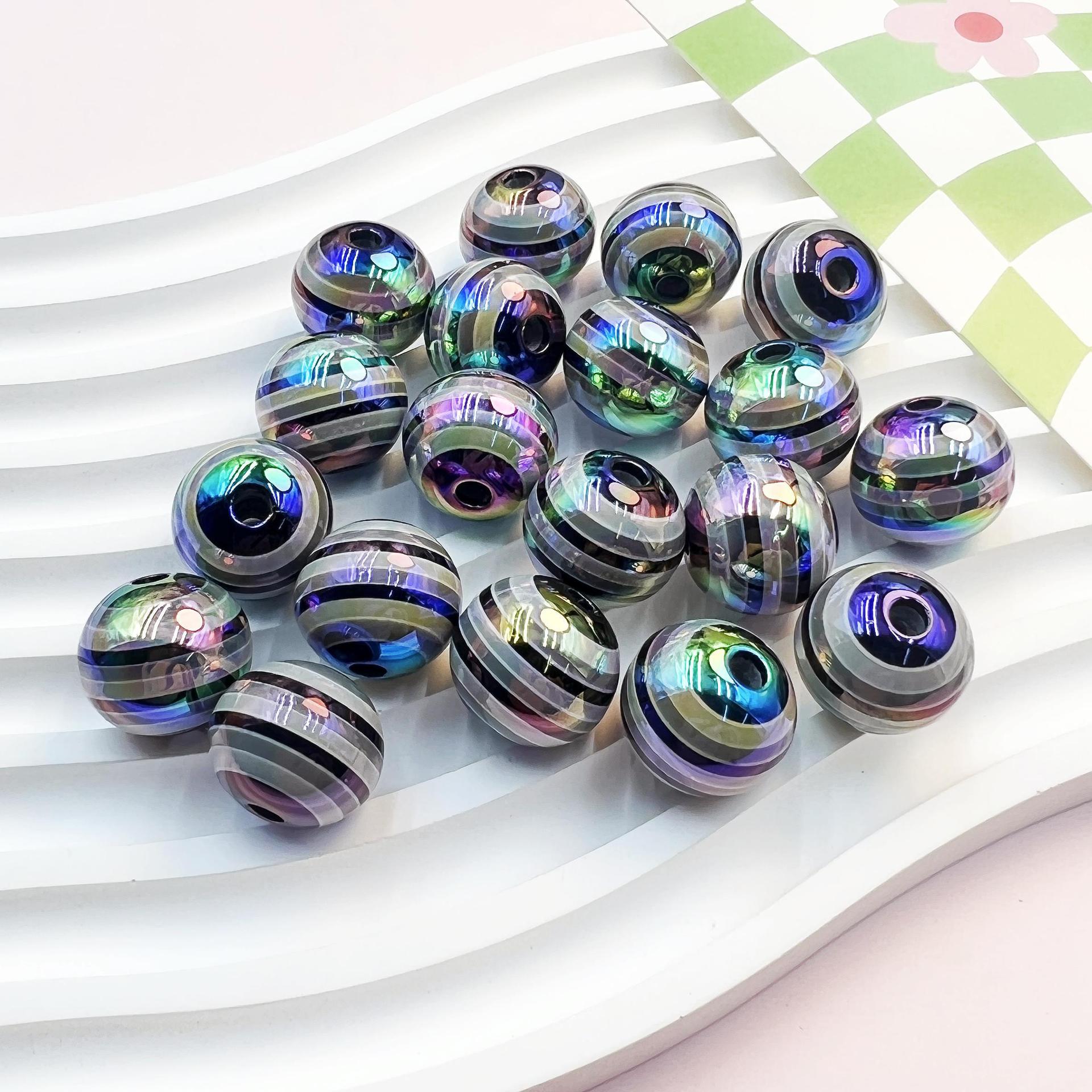 Wholesale 10pcs/pack 16mm UV Color Plated Lollipop Stripe Rainbow Straight Hole Round Beads