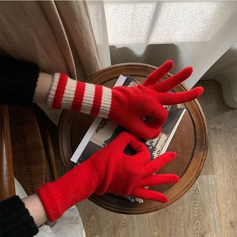 Wholesale Winter AB Version Striped Knitted Fingerless Touch Screen Cycling Warm Wool Gloves