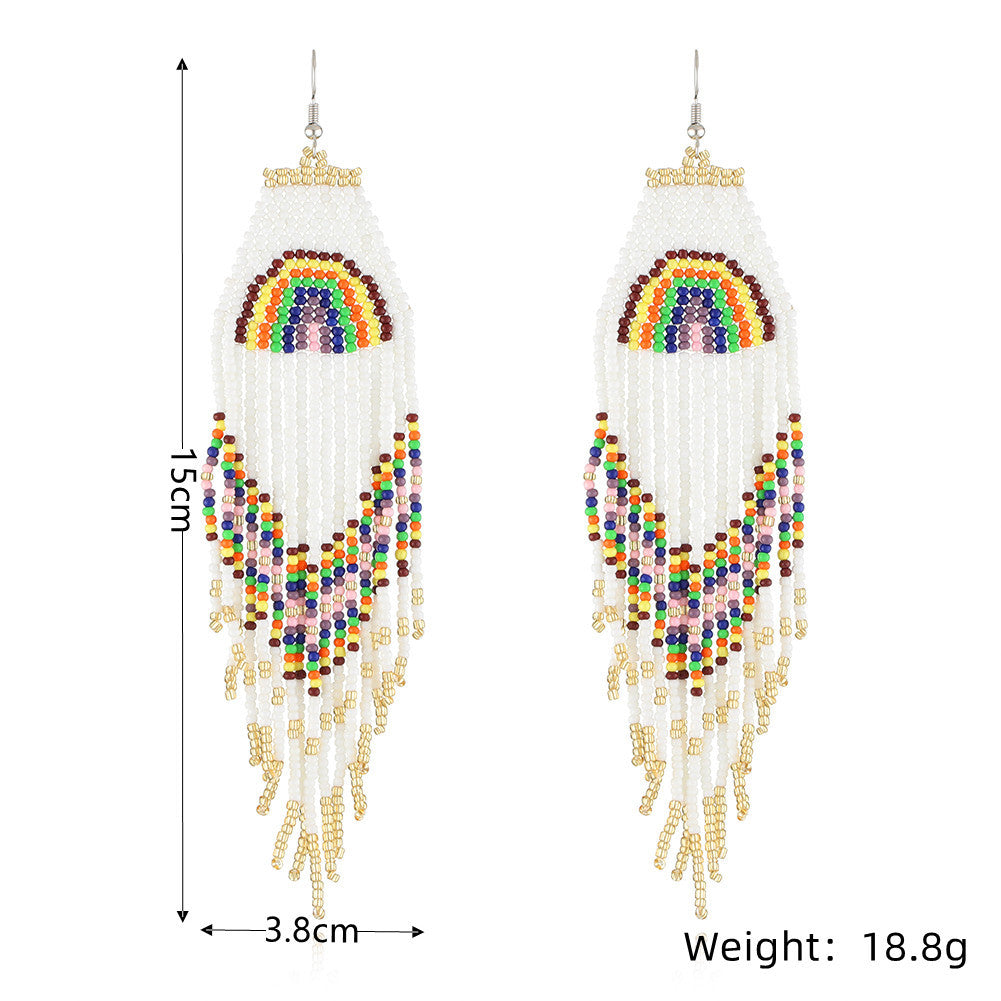 Wholesale Ethnic Style Braided Rice Beads Tassel Earrings