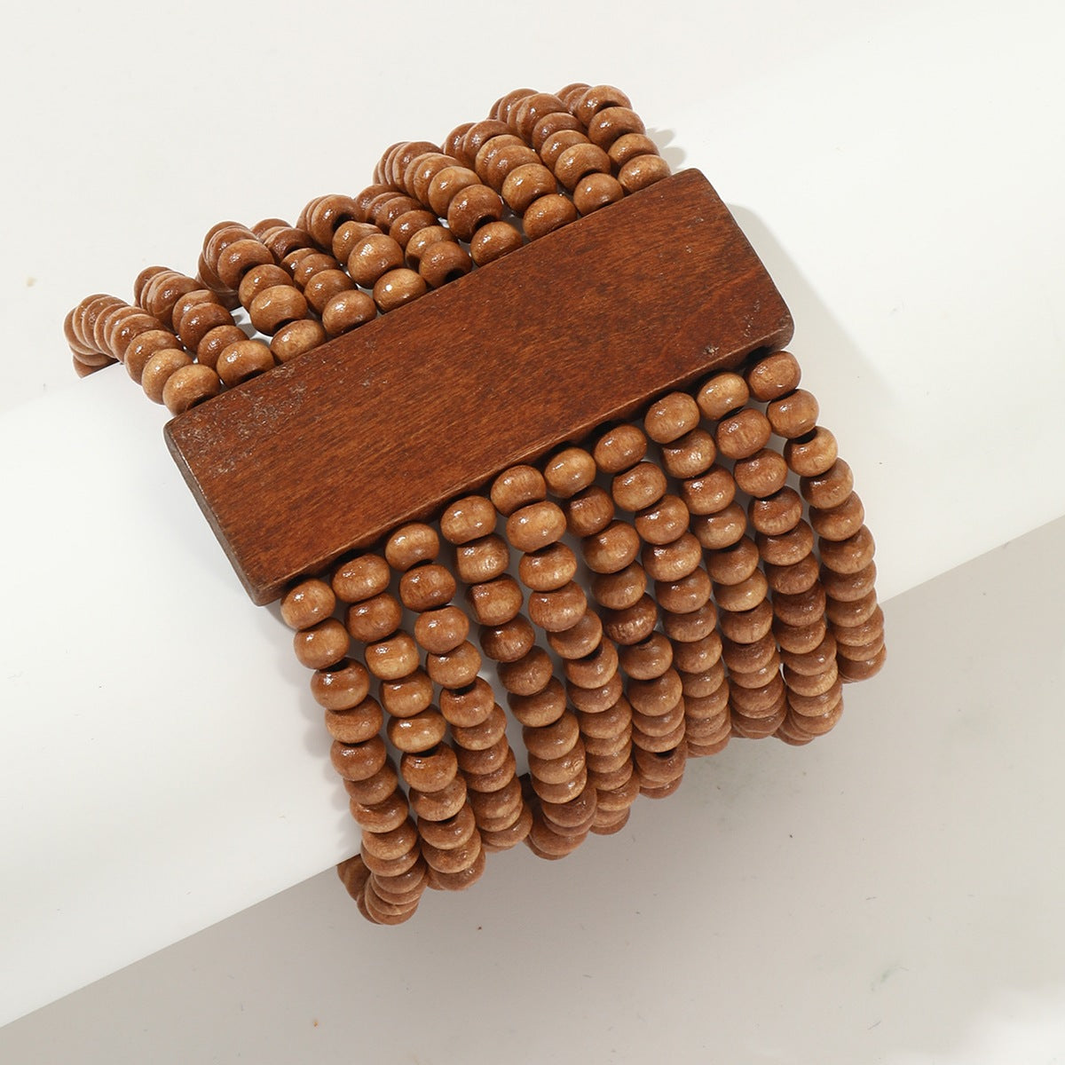 Wholesale Popular Bohemian Colorful Wooden Beads Beaded Elastic Wide Bracelet