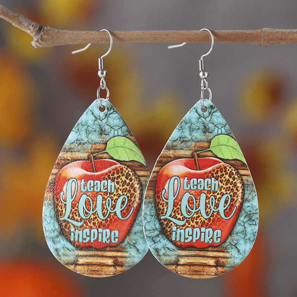Wholesale Teacher Apple Leopard Leather Drop Earrings