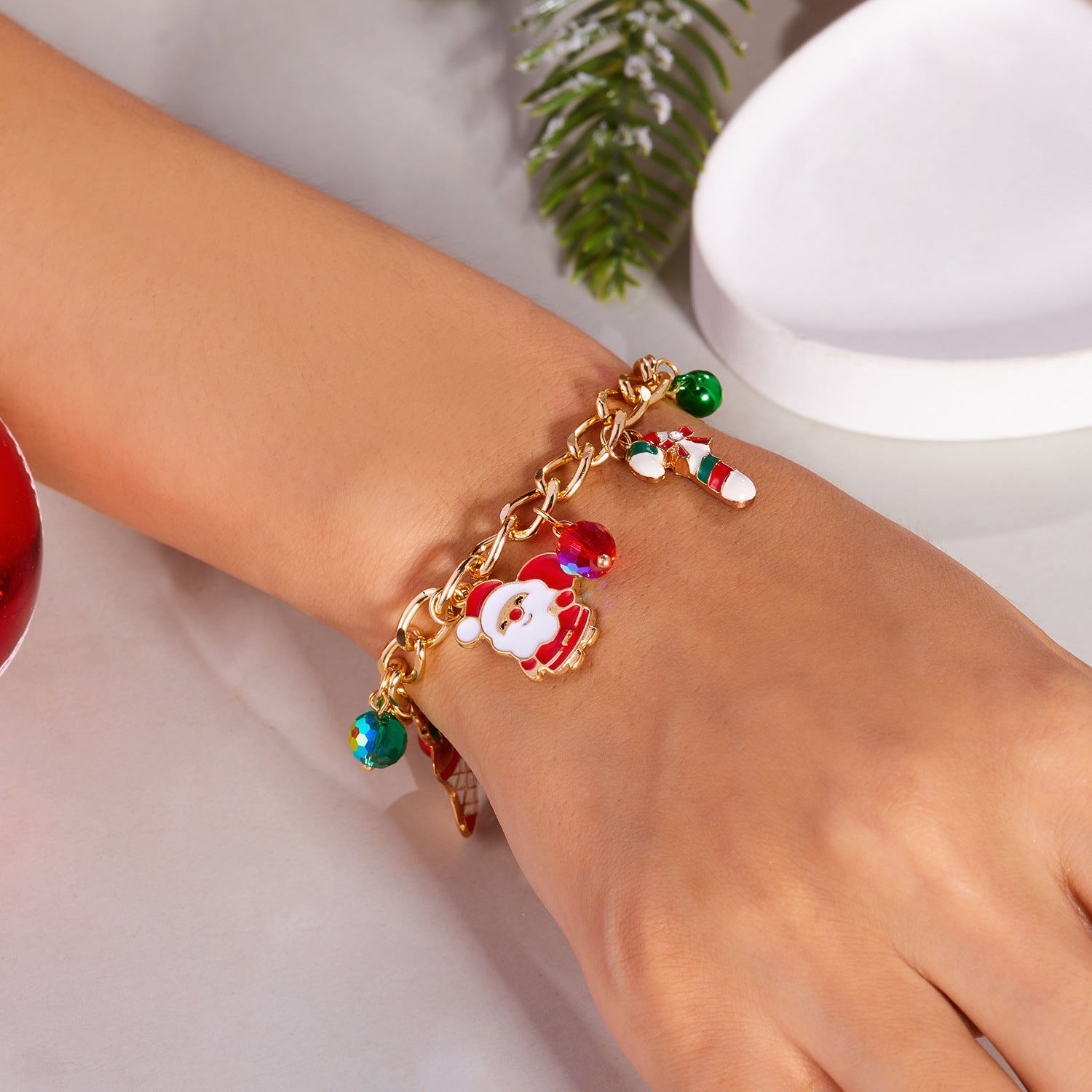 Wholesale Christmas element bracelet  bell wreath pull-out bracelet