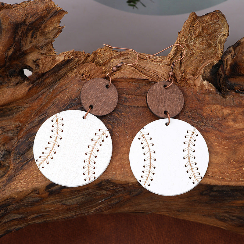 Wholesale Light Wood Chip Sports Style Baseball Pattern Earrings