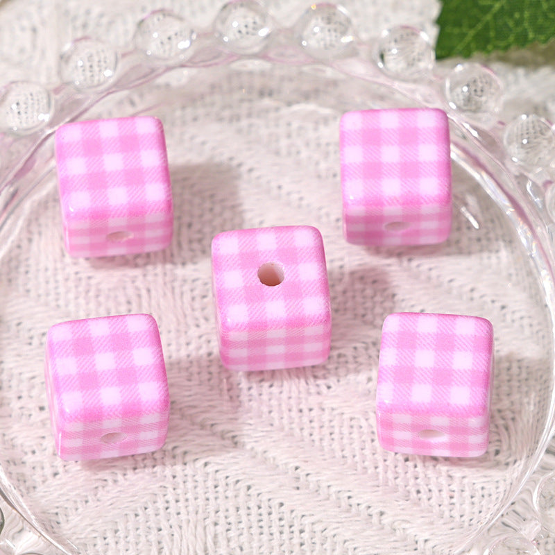 Wholesale 10pcs Colored checkered squares Acrylic Beads