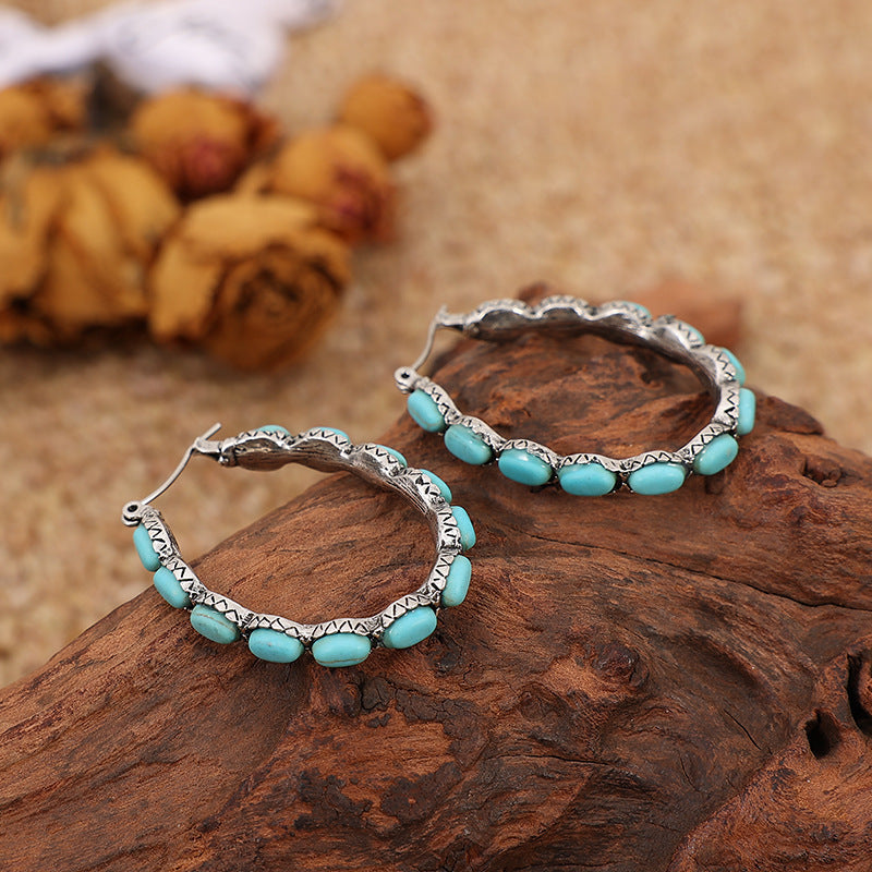 Wholesale Western Style Turquoise Earrings Personalized Ethnic Style Turquoise Earrings