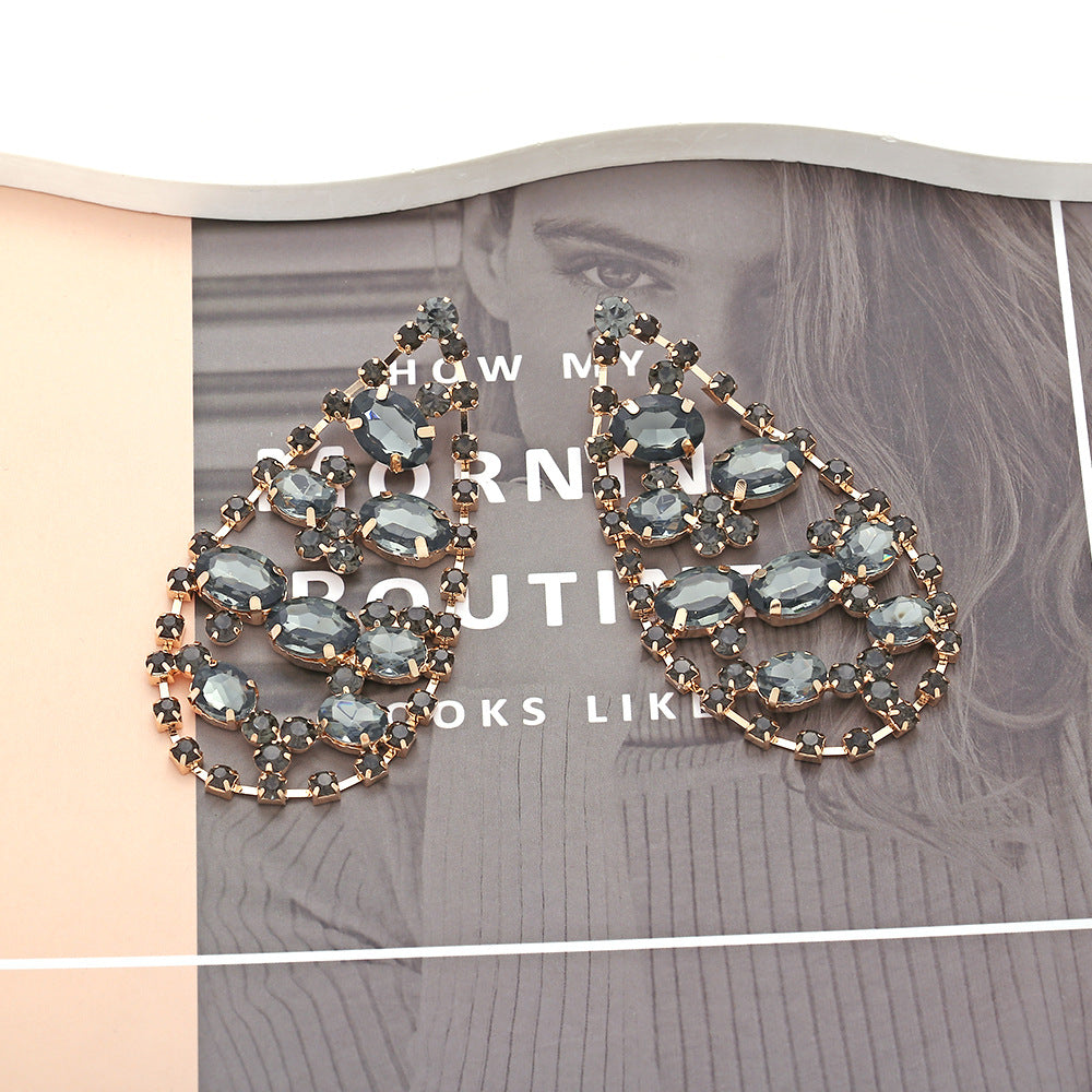 Wholesale Drop-shaped Tassel Retro Super Shiny Full Diamond Earrings