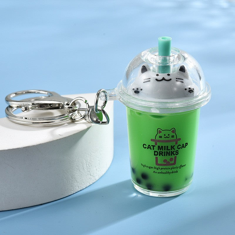 Wholesale Acrylic Creative Cute Milk Tea Cup Cat Bubble Tea Keychain