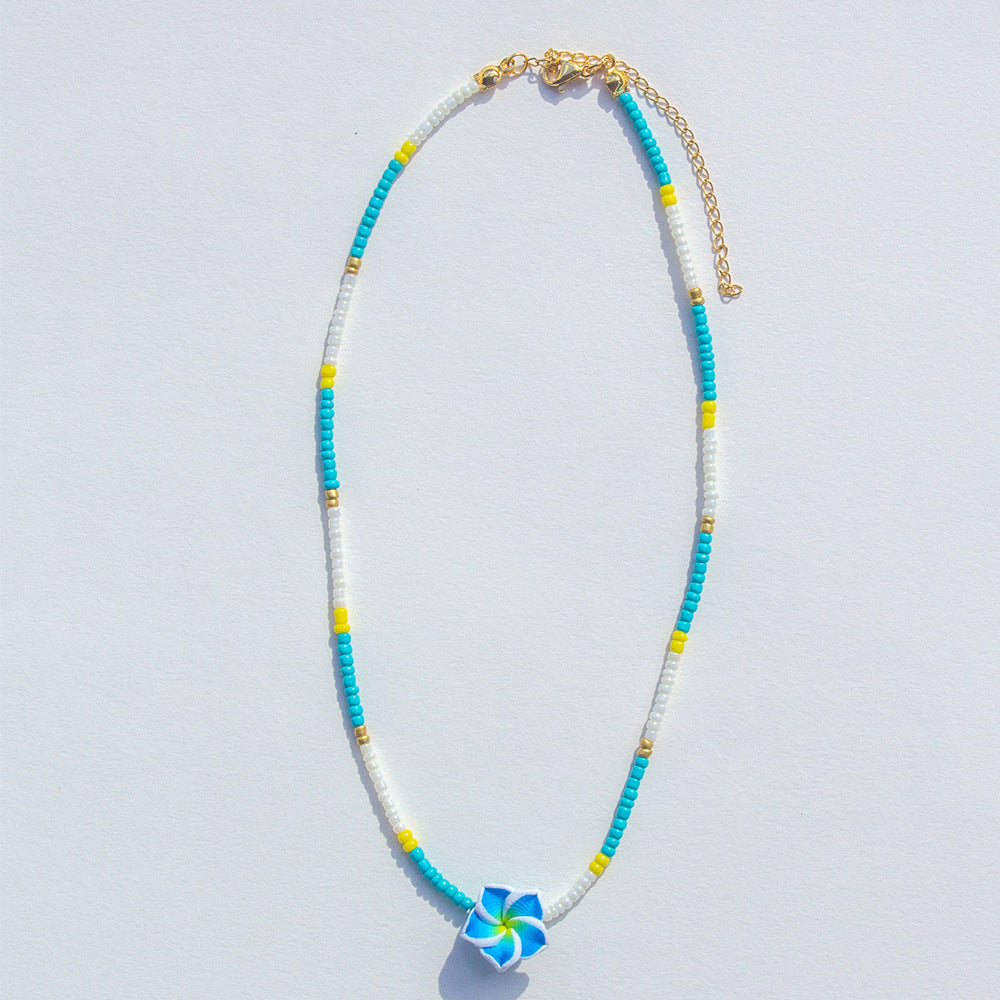 Wholesale Beach Bohemian Holiday Style Plumeria Flower Rice Bead Necklace
