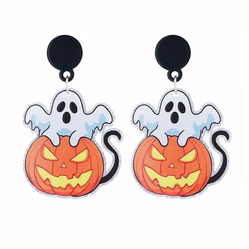Wholesale  series acrylic earrings ghost pumpkin cartoon bat