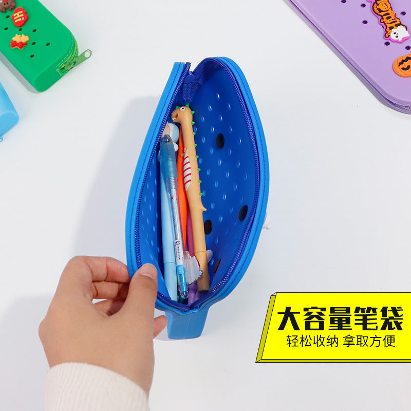 Wholesale Hole Silicone Multi-color DIY Creative Student Portable Non-deformable Stationery Pencil Bag