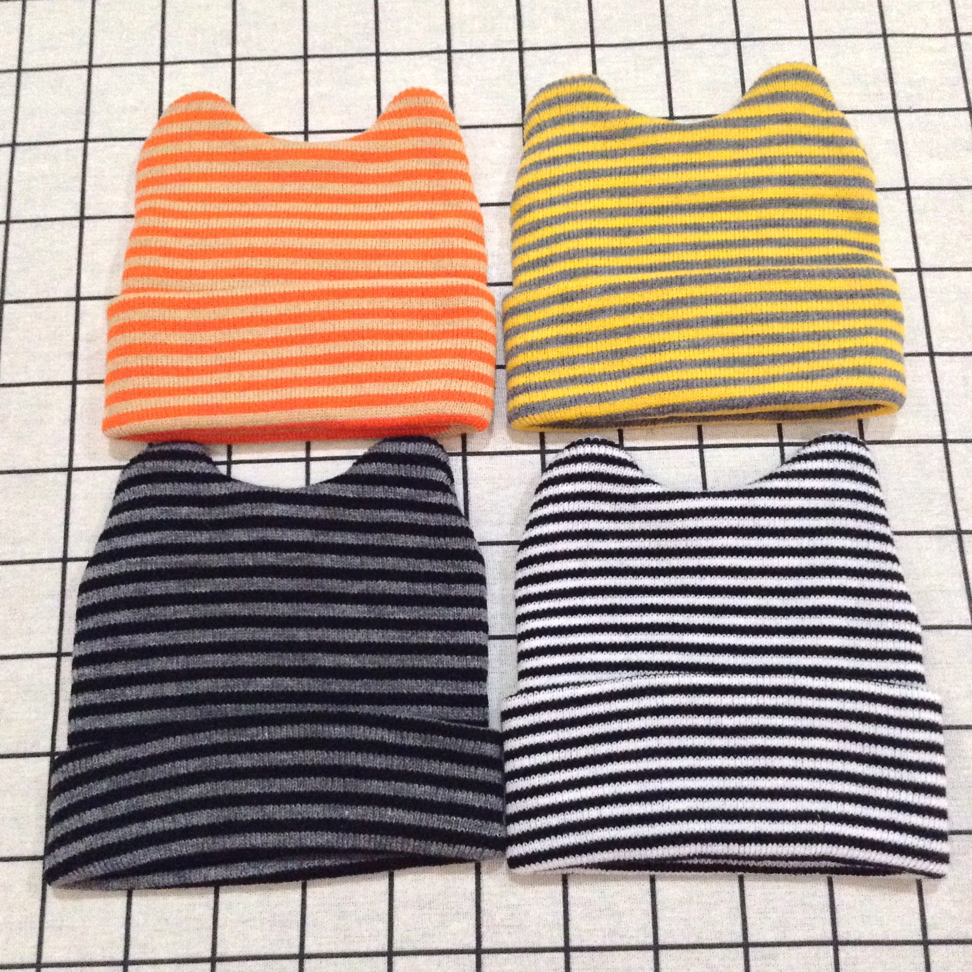 Wholesale New Baby Striped Cat Ears Baby Cotton Yarn Pullover Hat