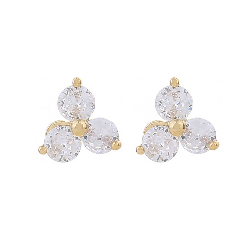 Wholesale s925 silver needle real gold electroplated gold copper inlaid zircon earrings