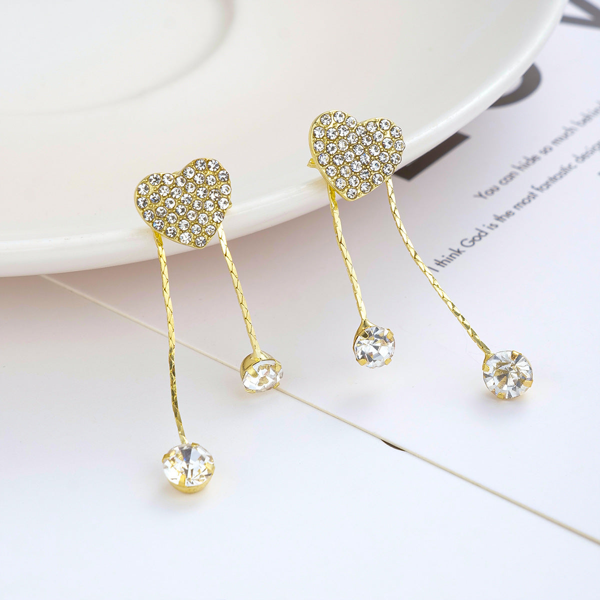 Wholesale Asymmetric Full Diamond Love Earrings